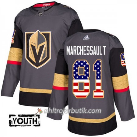 Barn Ishockey Vegas Golden Knights Tröja Jonathan Marchessault 81 Adidas 2017-2018 Grau USA Flag Fashion Authentic